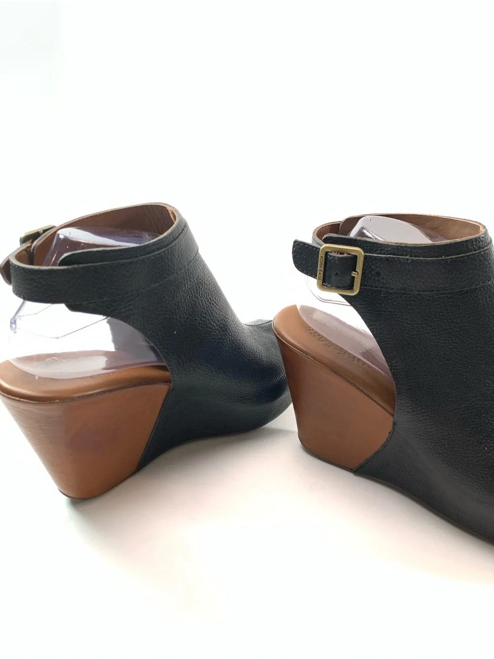 Kork-Ease Womens Boho Black Leather Open Toe Wedge Sandals Ankle Strap Y2K 10M